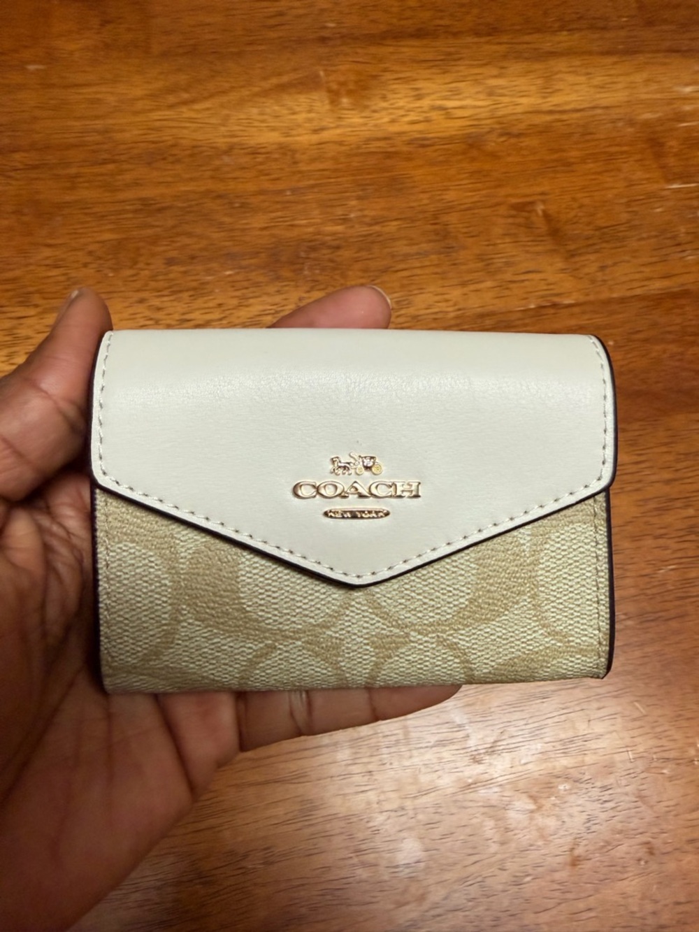 Coach Small Envelope Wallet in Cream and Beige Signature Canvas